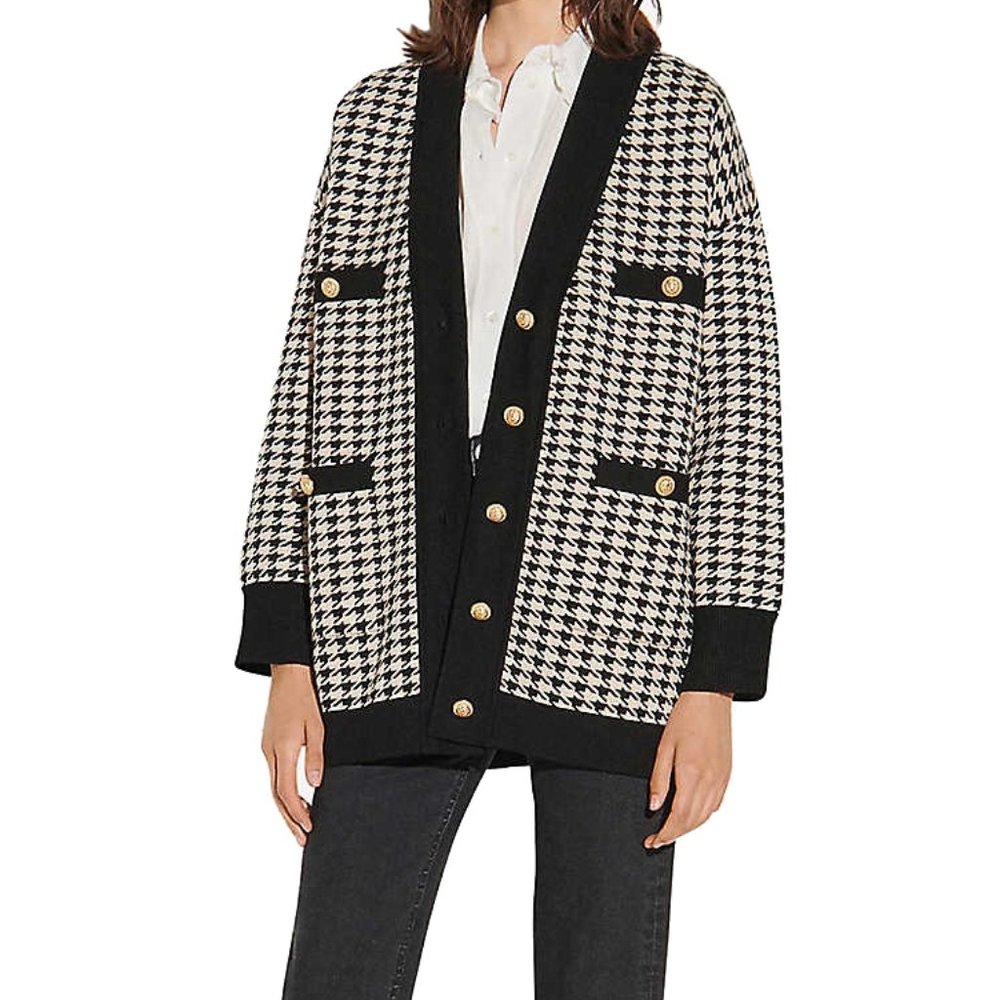 Sandro Dane Oversized Houndstooth Cardigan